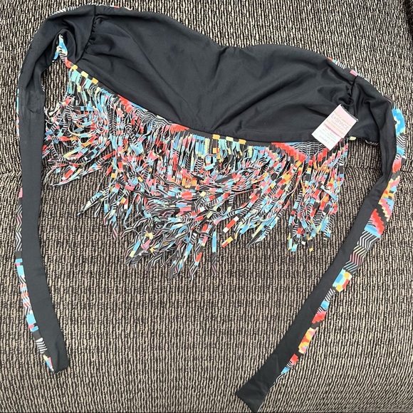 L*Space Strapless Reversible Tribal Black & Multi-Color Fringe Bikini Top Sz S - Picture 4 of 11